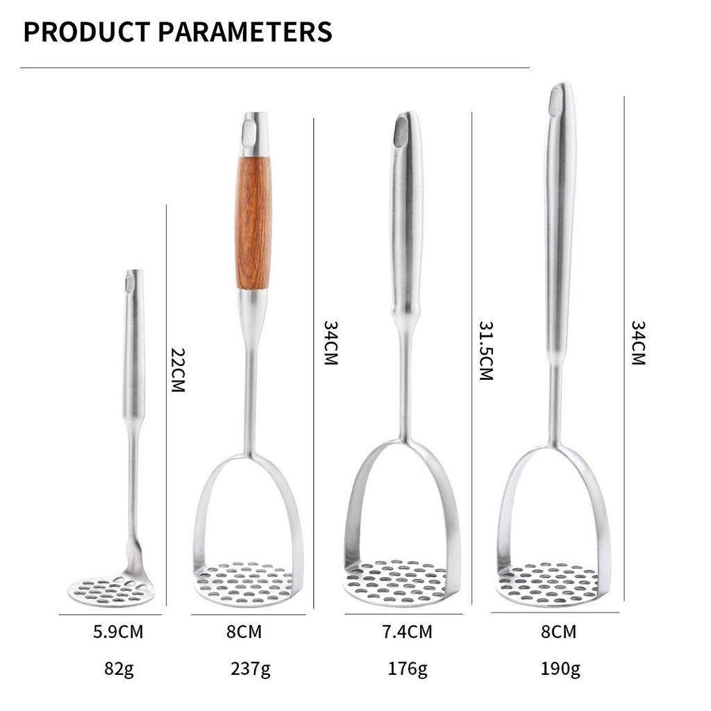 Stainless Steel Potato Masher – Manual Kitchen Tool for Baby Food and Household Cooking