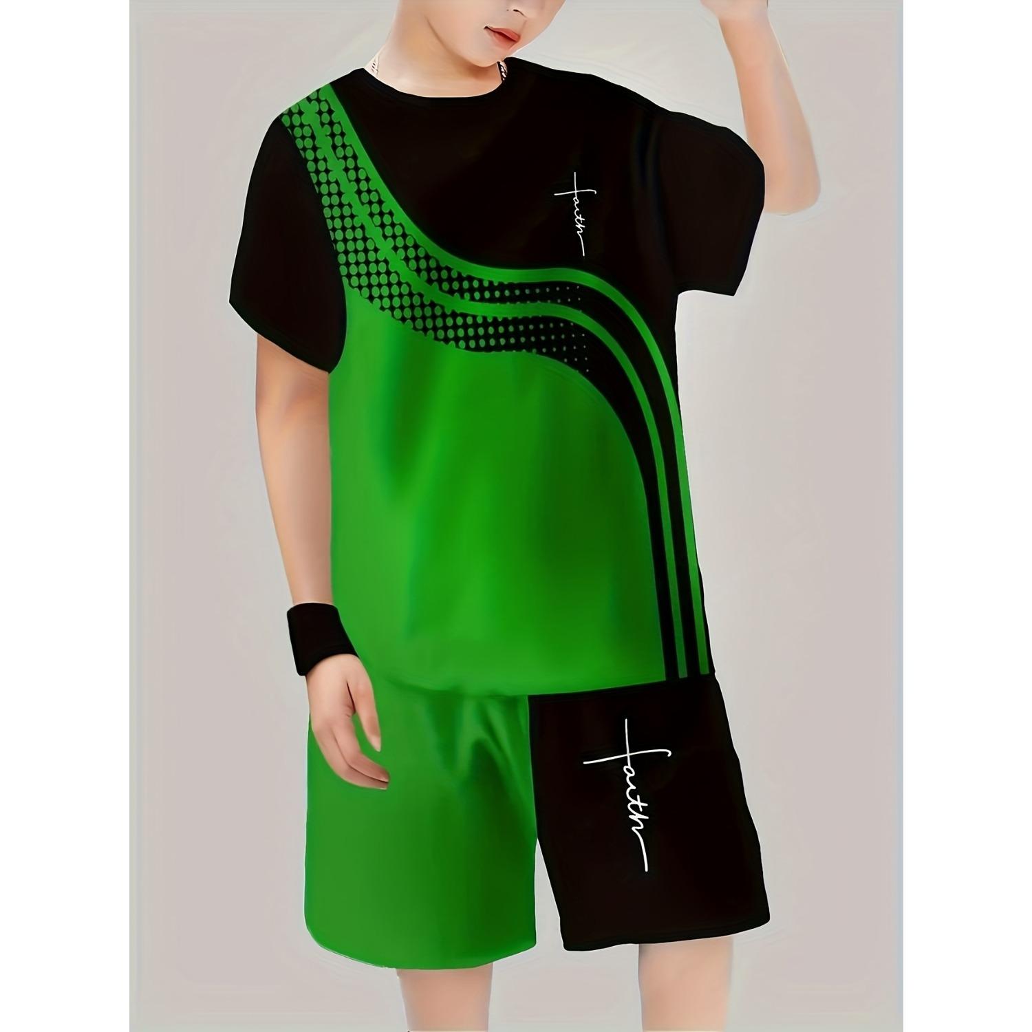 

Boys fashionable printed short sleeved T-shirt shorts set, contrasting casual sportswear, summer fashion set 13-14 Years