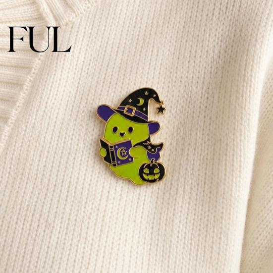 Halloween Party Brooch Witch Hat Ghost Enamel Brooch, Glow-in-the-Dark Cartoon Clothes Badge Pin, Holiday for Sweaters Jackets Scarves Decoration Pin