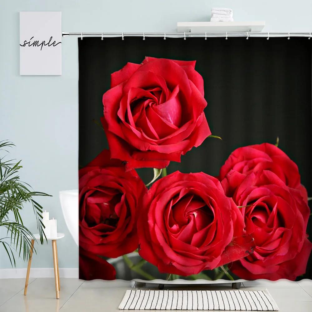 Boho Floral Shower Curtain, Hawaii Tropical Leaves Flower Bath Curtain Botanical Nature Summer Bathroom Decor Curtain with Hooks