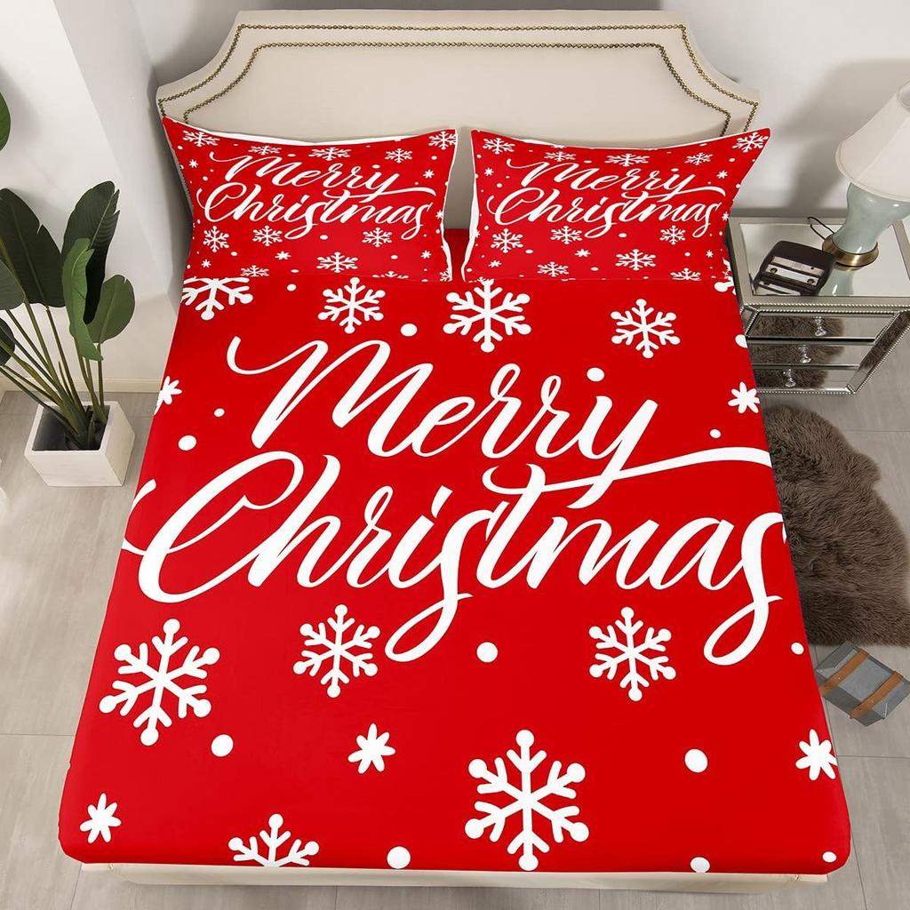 Christmas Theme Pattern Mattress Four-Piece Bedding Set Bedroom Dormitory Bedding Decoration