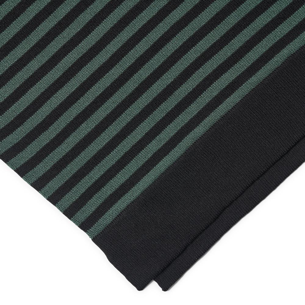 VERNO [Casual] Linen Like Short Sleeve Stripe Round Knit Black&Green