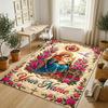 Floral Garden Theme Crystal Velvet Rug Personalized Custom Name Text Soft Floor Mat Home Decor