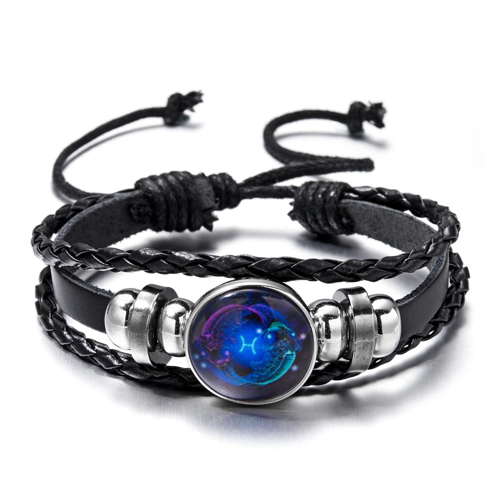 12 Constellation Zodiac Sign Charm Luminous Bracelets Men Women Vintage Multilayer Wrap Leather Bracelet Bangle Birthday Gift