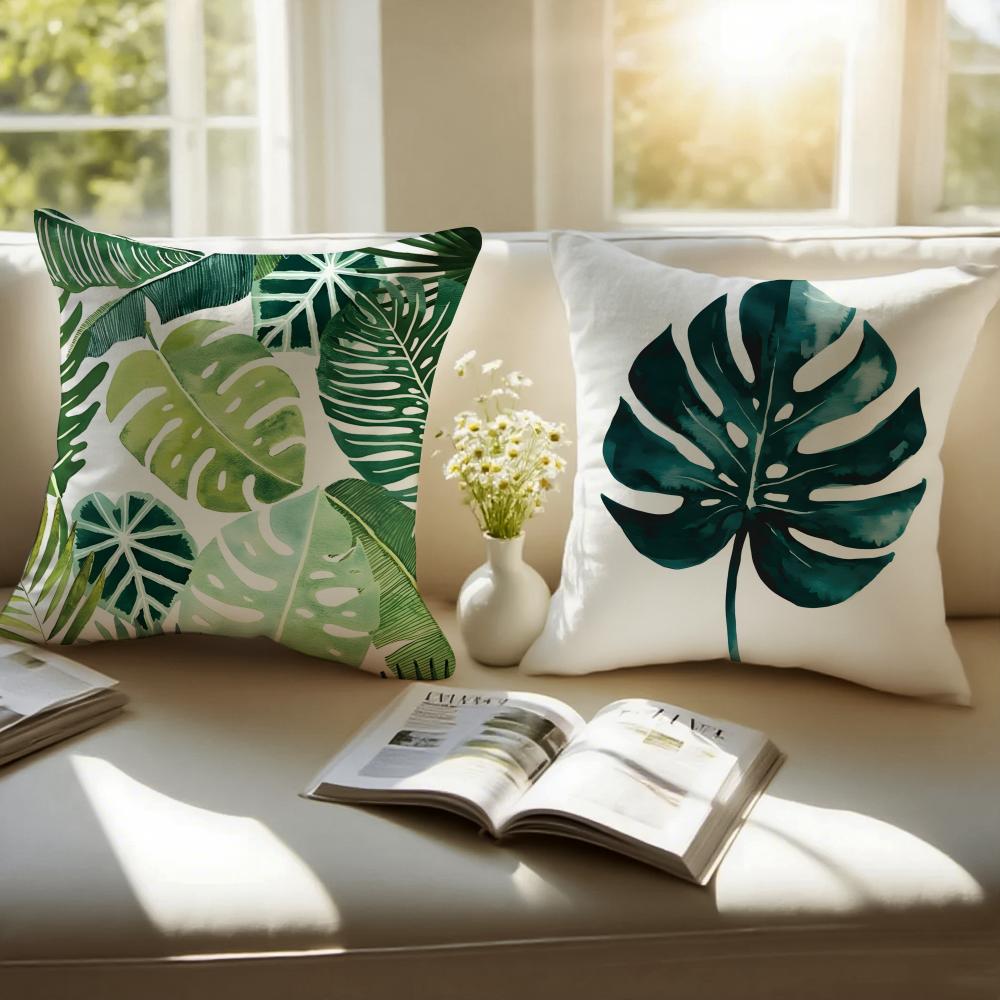 Modern style Leaf Cushion Cover Pillowcase Antidustmite Invisible Zipper Short Plush Sofa Cushion