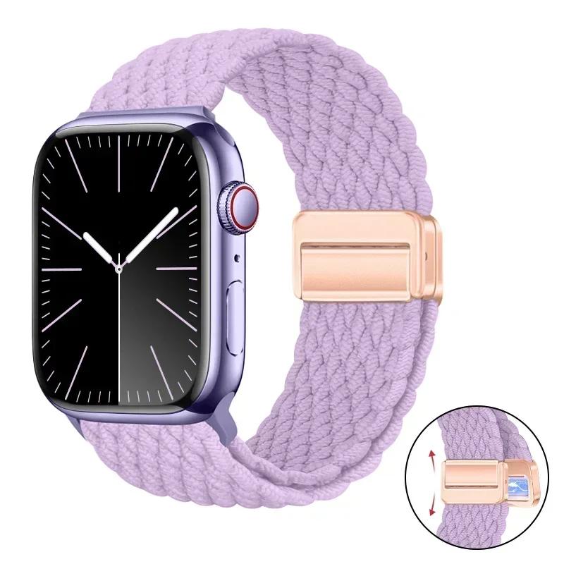 Magnetic Braided Loop Strap For Apple Watch Band 45mm 41mm 44mm 42mm 46mm Ultra 3 49mm Nylon Bracelet iWatch 11 10 9 8 7 6 5 SE
