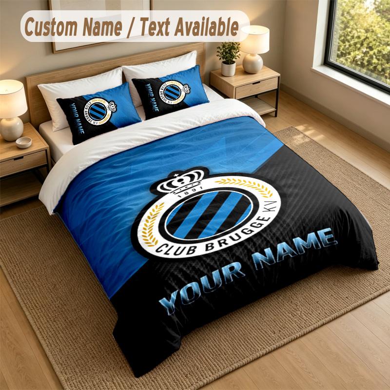 3Pcs Bedding Set Custom Name Text, 1 Sheet 2 Pillowcases Home Bed DecorClub Brugge FC