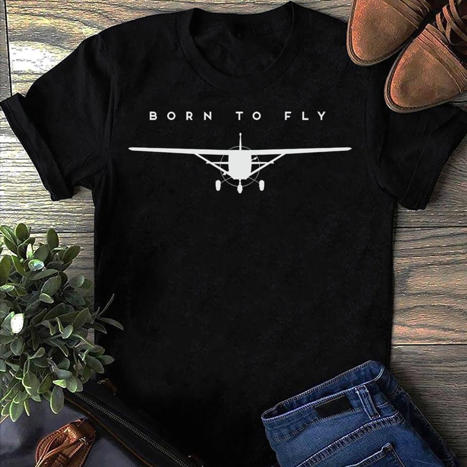 Born To Fly Airplane Shirt: Funny Pilot Gift, Aviation Tee 4XL
