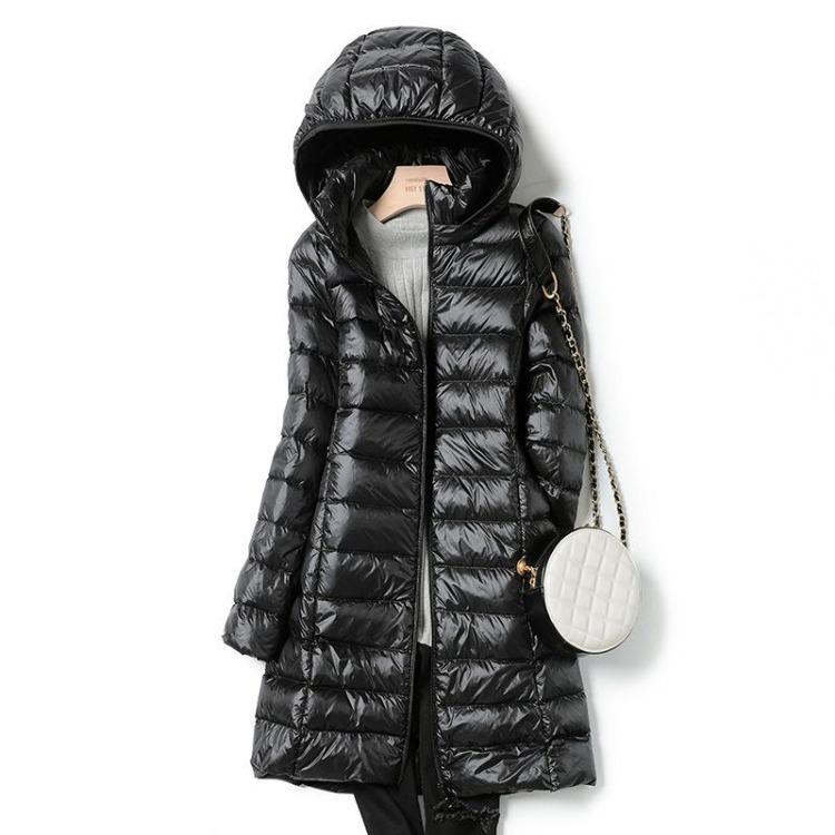 Women Light Down Jacket Long Warm Coat Female Hip Length Overcoat with Portable Storage Bag High Street Ladies Outerwear
