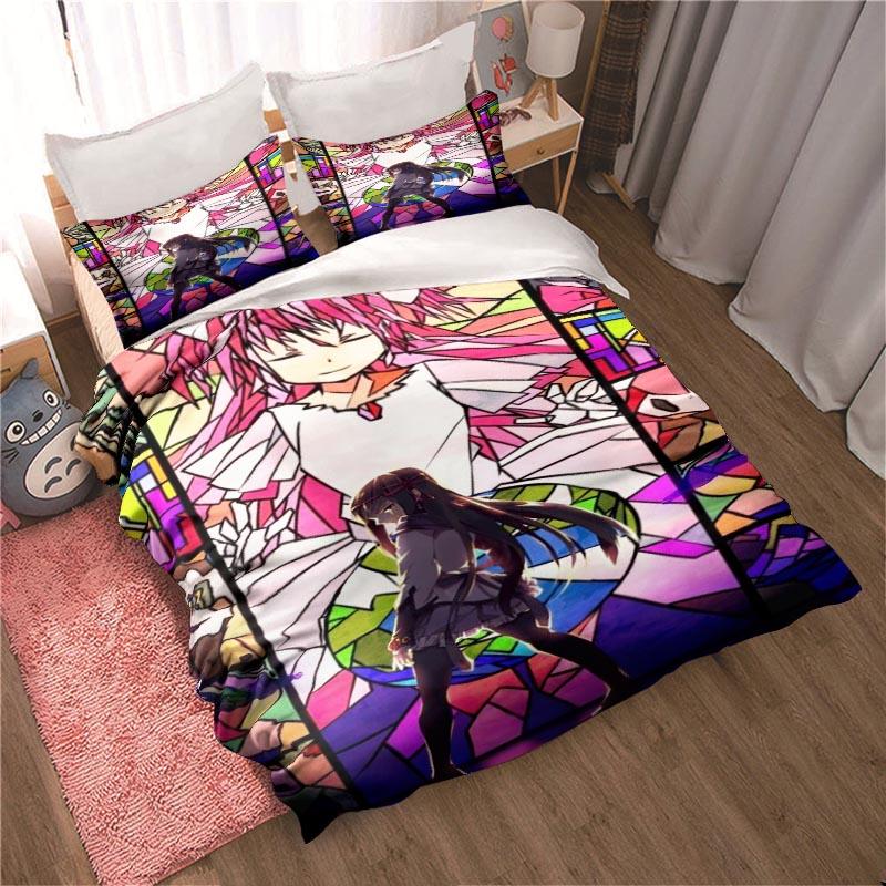Cartoon Puella Magi Madoka Magica Bedding Set Sheet Set King Twin Double Child Bedding Set Mircofiber Polyester Duvet Cover Set