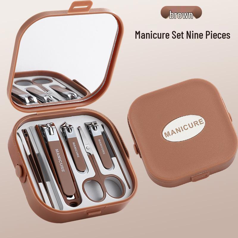 Ensemble de coupe-ongles de luxe 9 pièces: Pince à épiler coudée, Outils de manucure anti-éclaboussures pour hommes et femmes