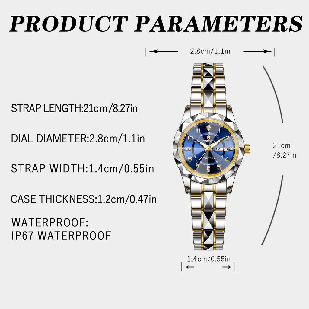 B6632 Top Brand Luxury Fashion Business Womens Quartz Watches 30M Waterproof Week Date Clock Sport Womens Wristwatch