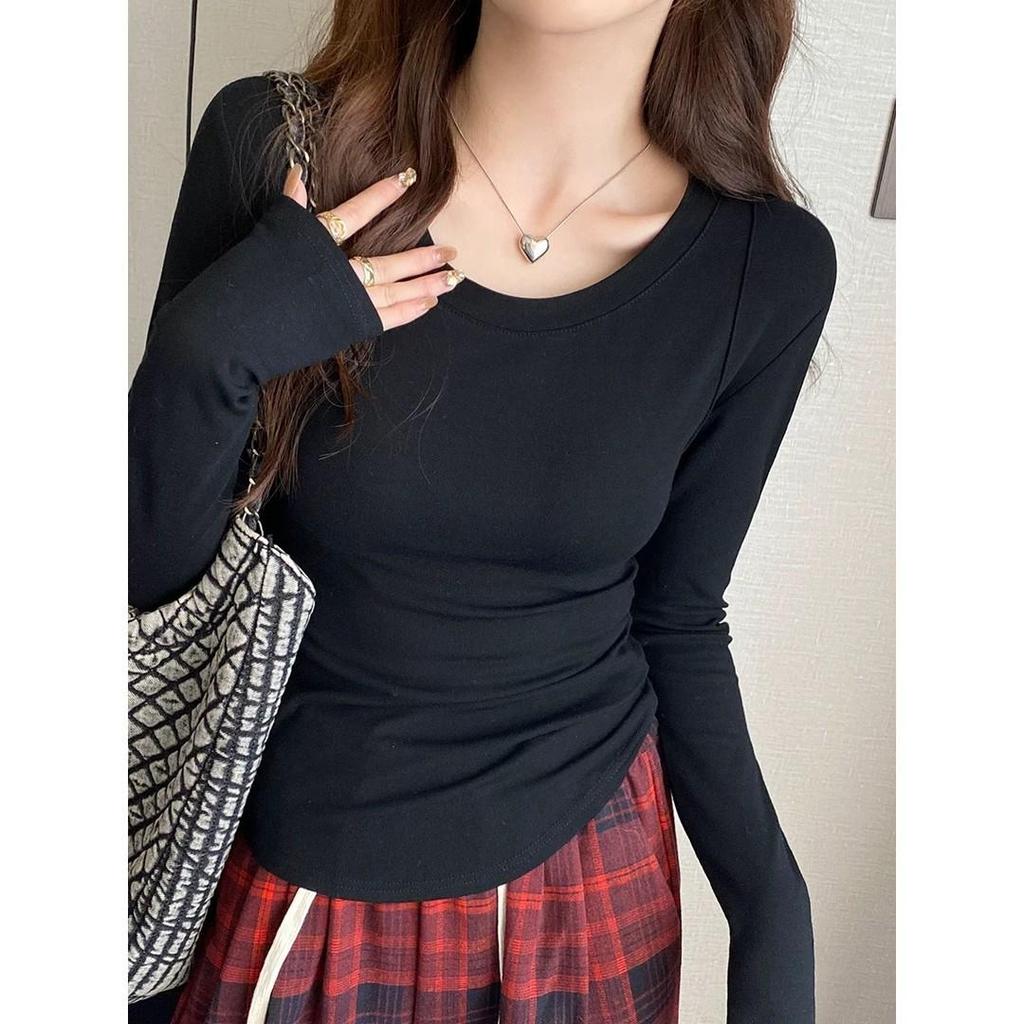 95% Baumwolle Übergröße Slim Fit Rundhals Langarm Basisschicht Oberteil für Damen, Frühling/Herbst 2025