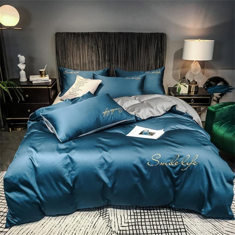 High End Skin Friendly Bedding Set Queen Luxury Embroidery Duvet Cover Set with Flat Sheet Simple Durable King Size Bedding Sets