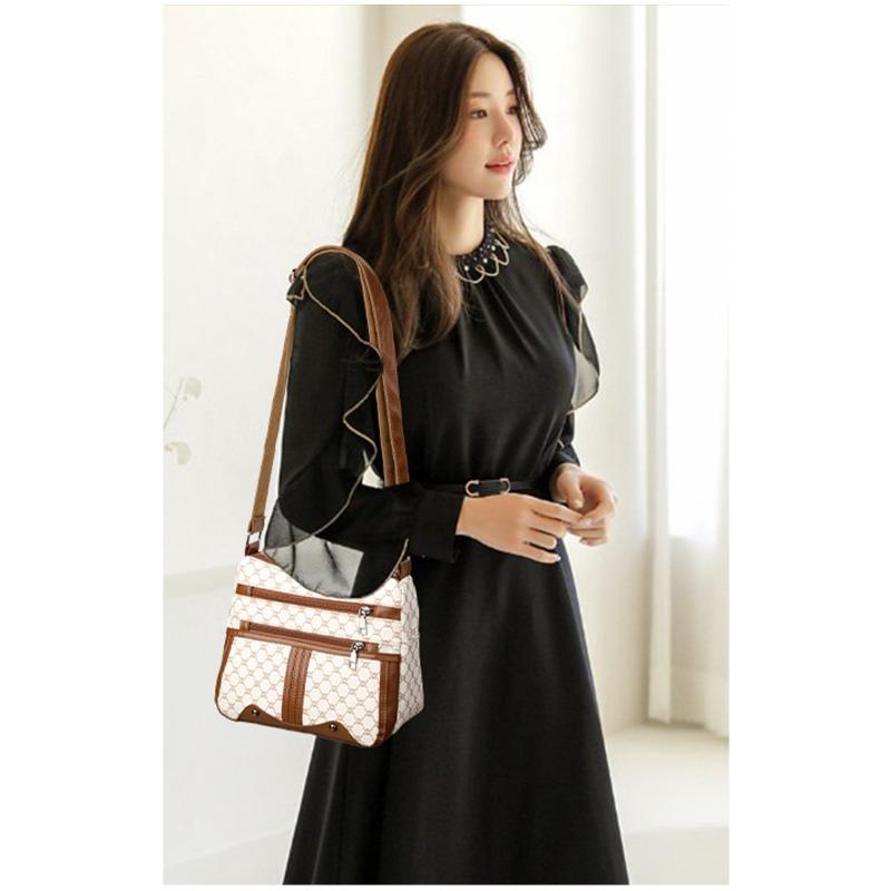Women Large Capacity Patchwork Pattern Bag Middle-Aged Mom Shoulder Bag Crossbody Bag Daily Commuter