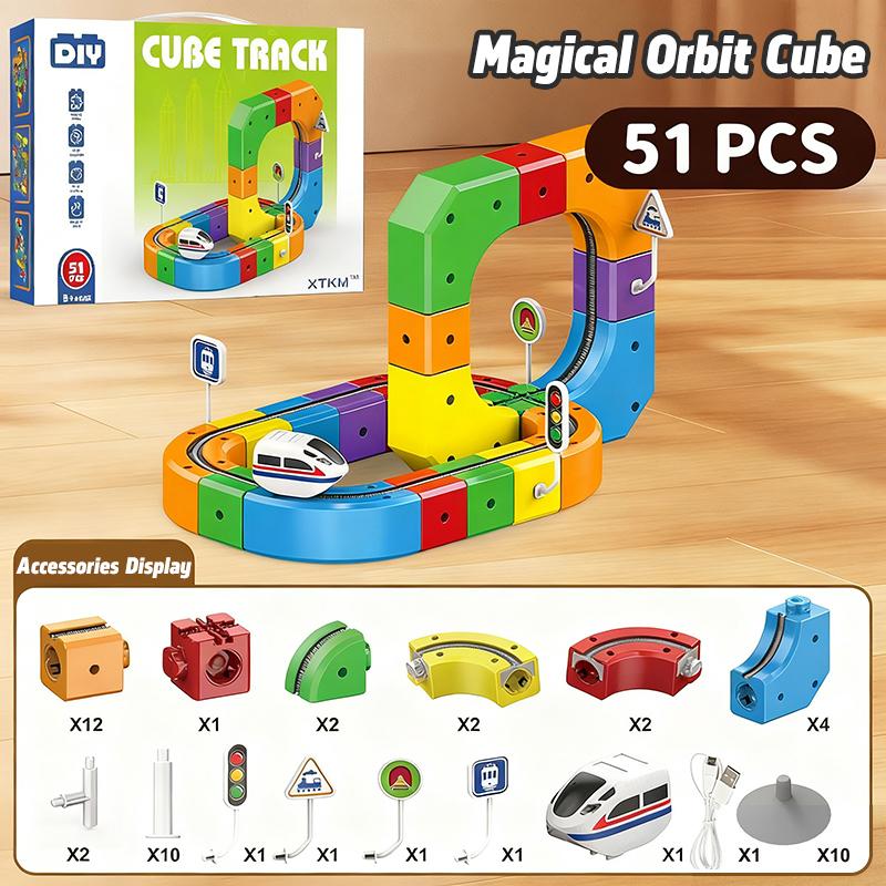 

Electric Magnetic Track Set Children Magnetic Rail Car Cube Toys DIY Building Blocks Educational Toy Gift Box For Kids Gift