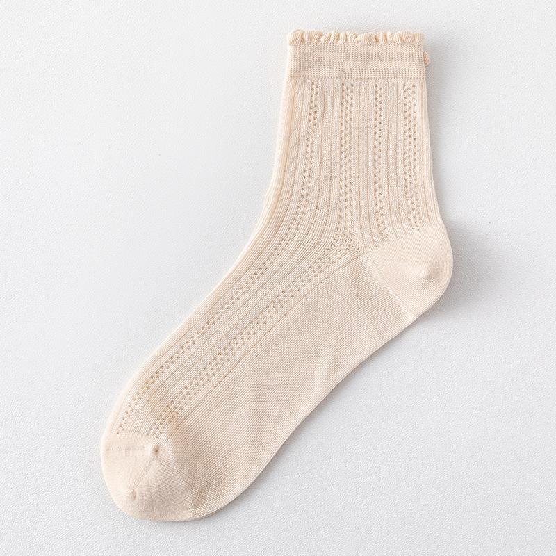 5 Pairs of Women's Summer Thin Cotton Mesh Lace Boneless Tube Stack Socks