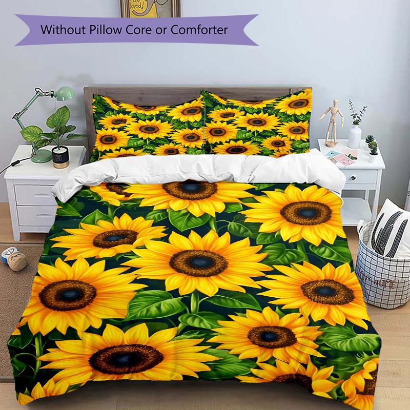 3pcs Bedding Set Sunflower Field Includes 1 Comforter + 2 Pillowcases, Without Pillow Inserts, Soft Comfortable,Bedding Set,a0909017