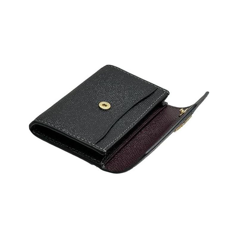 COACH Card Case 10 Golden Horse and Car Logo Logo Flip Cross Pattern Leather Wallet Card Holder Women's Black