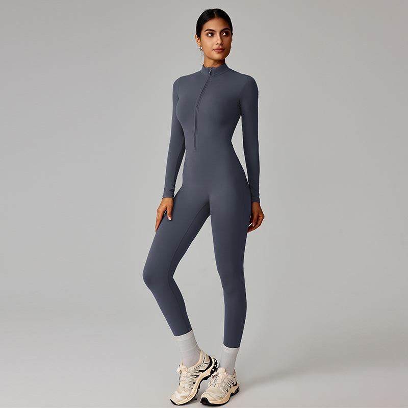 Zipper Style Nude Feel Long Sleeve Yoga & Running Bodysuit - High Intensity, Tight Fit #8306