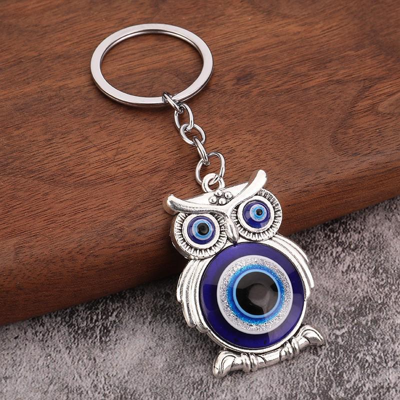 Blue-Eyed Owl Evil Eye Retro Charm Keychain Pendant