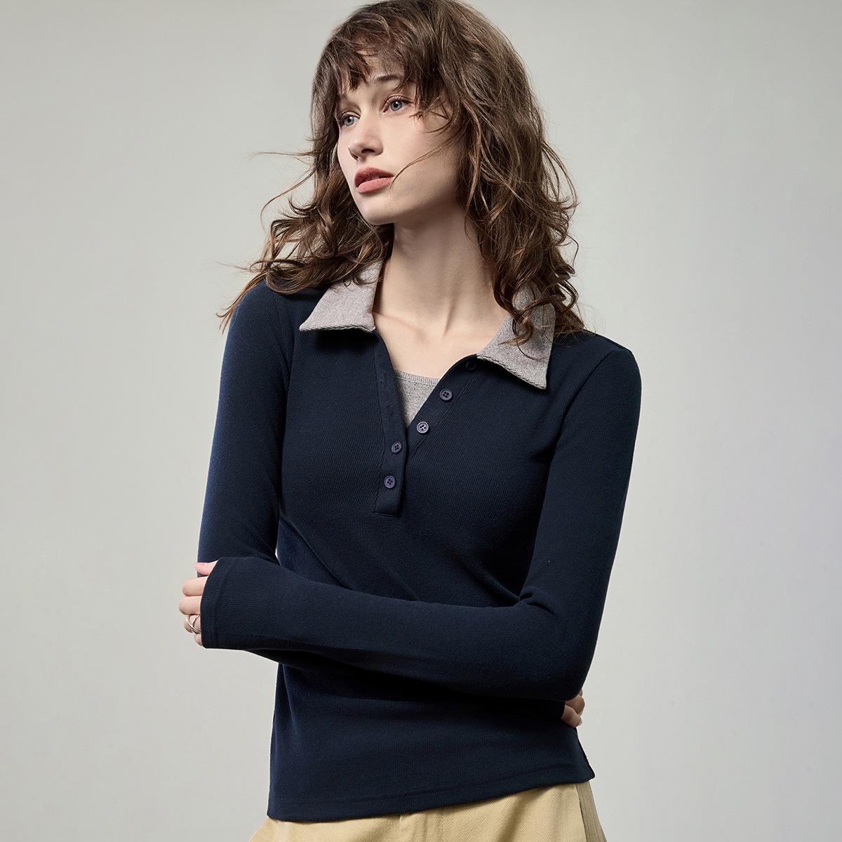 

Women s Color Block Henley Polo Long Sleeve Slim Fit T-Shirt (Autumn 2025 Collection) Extra Large