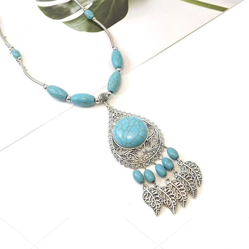 Beads Ethnic Style Necklaces Metal Chain Bohemia Style Choker Retro Stone Pedant Necklace Women
