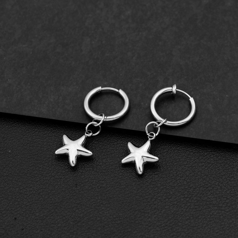 Stainless steel starfish earrings personality cute wind five-pointed star simple department versatile beach wind ear clips couple