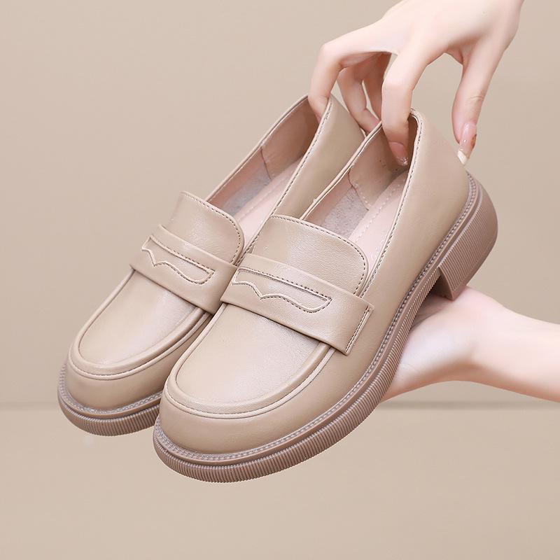 Spring 2024 New British Style Loafers with Thick Sole and Soft Slip-On, All-Match Women's Shoes.