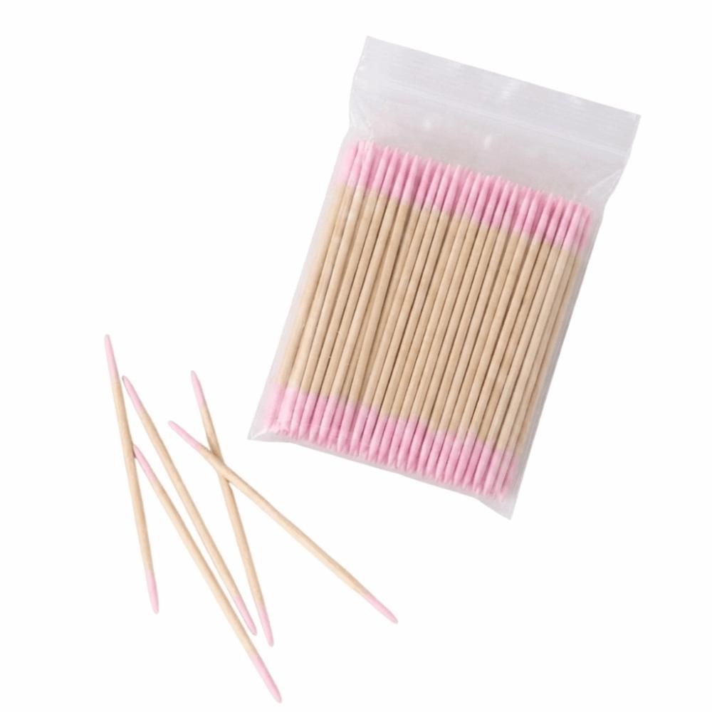 200 pcs Double-head Pointed Tip Cotton Swabs Disposable Makeup Applicators  Makeup Application 7cm pink