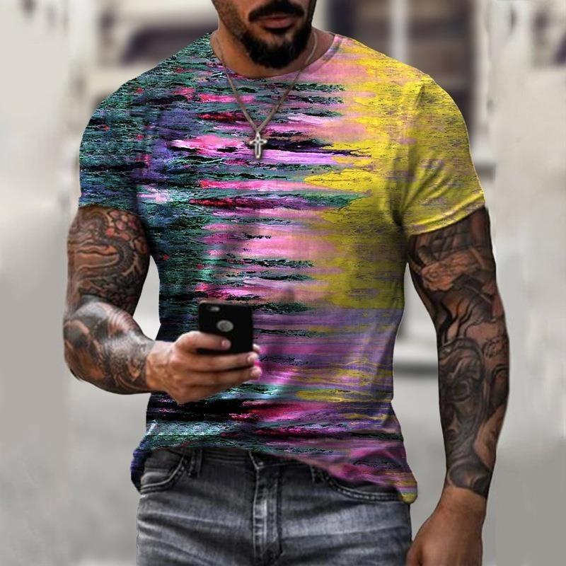 Sommer Herren Streetstyle Personalisiertes Rundhals Kurzarm T-Shirt Europäisch Amerikanische Kunst Ölgemälde 3D Digitaldruck T-Shirt Top