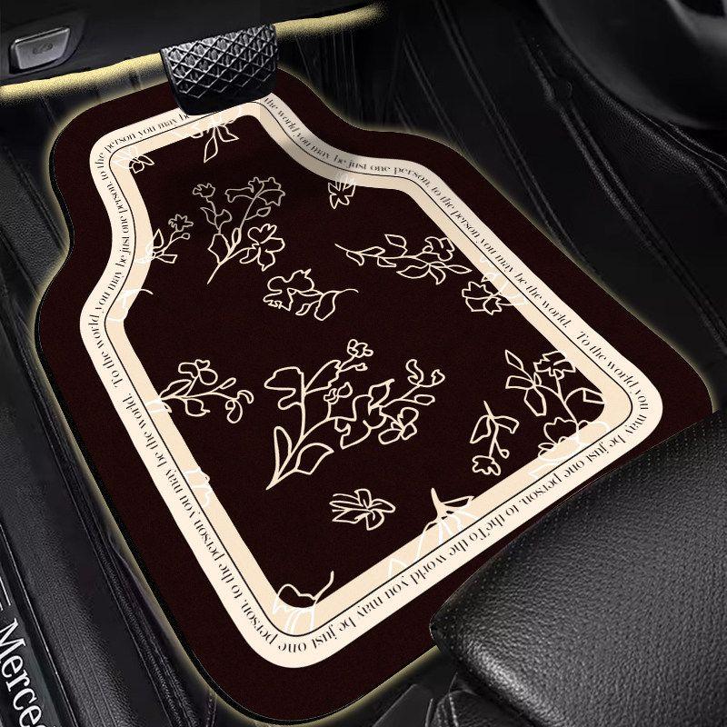 Mats, Retro French-Style Interior Decorative Mats, Non-Slip, Water-Absorbent, Easy-To-Clean Mats, Can Be Cut to Fit, Semi-Enclosed Car Floor Mats
