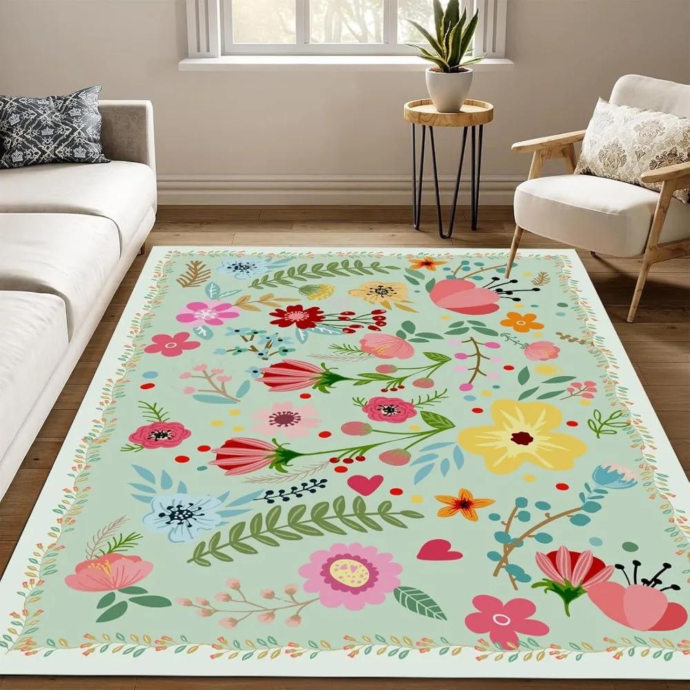 

Soft Boho Floral Pattern Carpets for Home Decor Bedroom Area Rugs Kitchen Dinning Coffee Table Non-slip Mat Low Pile Carpet 40x60cm