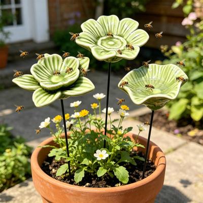 Bee Watering Station with Ceramic Bee Waterer Realistic Flower Design Arrangement Bee Bath