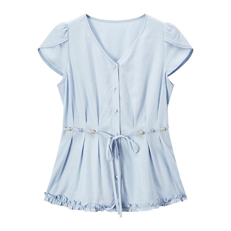 

Women s French V-Neck Linen Blend Blouse S