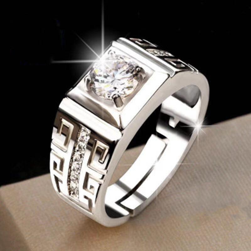S925 Silver Ring Men's Domineering Zircon Open Wedding Ring Gold-plated 18K Gold Great Wall Pattern Men's Ring