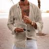 Cotton and linen new men's long-sleeved shirt solid color lapel casual style shirt