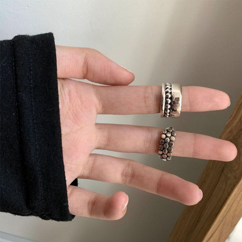 Δαχτυλίδι από Ασήμι 925 Γεωμετρικό Πολυεπίπεδο με Στρογγυλές Χάντρες Γυναικεία Μόδα Punk Τemperament Αντιαλλεργικό Στολίδι Κοσμήματα