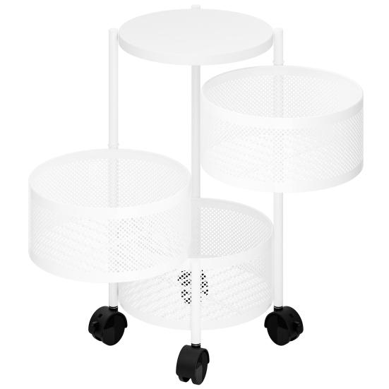 Rotating Storage Rack Fruit Basket for Kitchen 3/4/5 Tier Circular Rotating Basket Fruit and Vegetable Metal Wire Shelf with Top Lid (White)