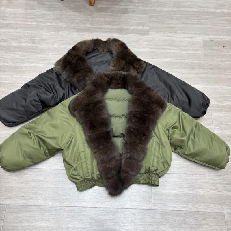 Womens Short Down Coat With Real Fox Fur Collar 90% White Duck Fill V-Neck Mid-Length Winter Outerwear
