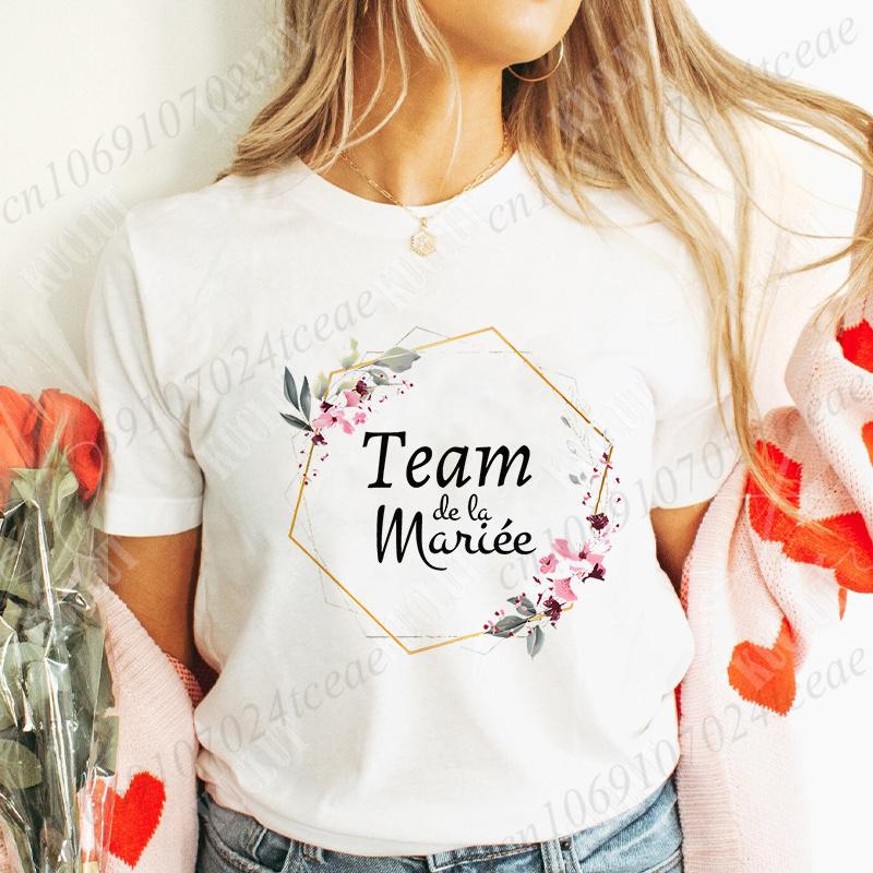 Französisches Junggesellinnenabschieds-T-Shirt, EVJF-T-Shirt für die zukünftige Braut, Braut-Hochzeits-Top, Team-Braut, Blumenkranz, Brautjungfern-T-Shirts