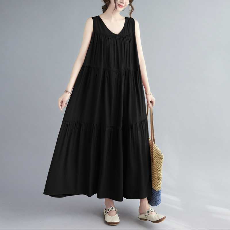 

Однотонное повседневное свободное платье без рукавов с завязками One size