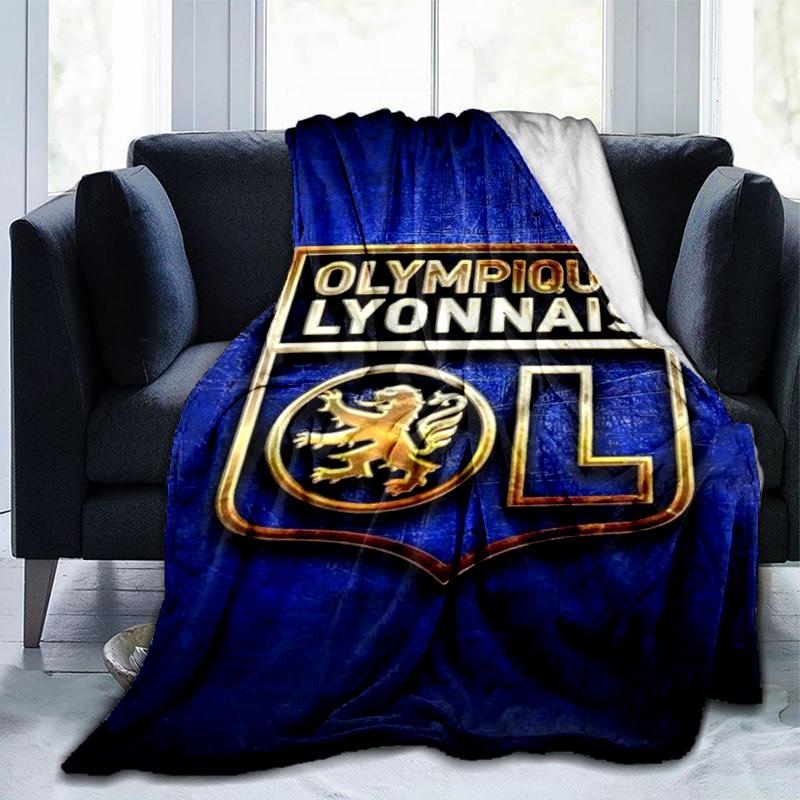 Lyon Football Crest Printed Throws Blanket Soft Flannel Blankets for Couch Bed Gifts for Men Women Picnic blanket Christmas gifts