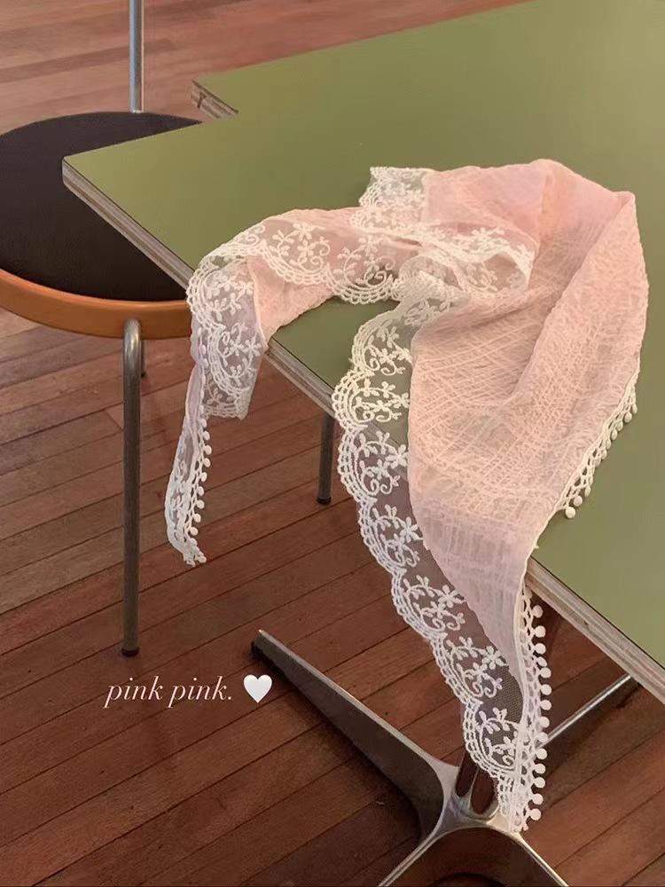Korean Ins Lace Hair Scarf Women Retro Triangle Hair Band Strap Hair Bag Headscarf Hat Travel Photo Headband Turban Accessorie