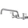 Commercial Kitchen Faucet, Wall Mount, 12-Inch Swivel Spout, Dual Handle, Chrome Mixer Tap, Heavy Duty Brass