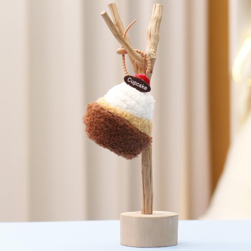 Cute Afternoon Tea Cake Plush Keychain With Soft Short Pile For Bag Decor