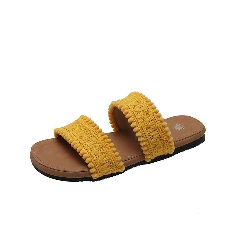 One-word Cool Slippers Women's 2025 New Summer Retro Woven Cross-bottomed Slippers Beach