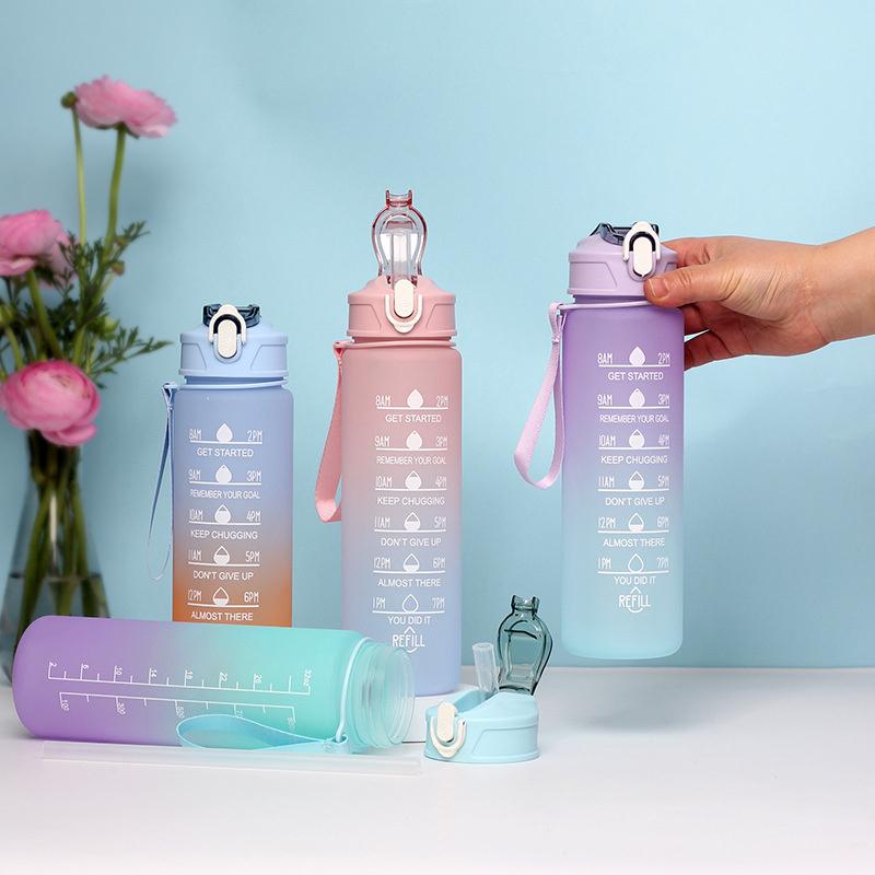 900ml Láhev na vodu Motivační sportovní láhev s časovou značkou Nepropustný pohár Fitness Bpa Free Přenosné nádobí na pití pro venkovní použití