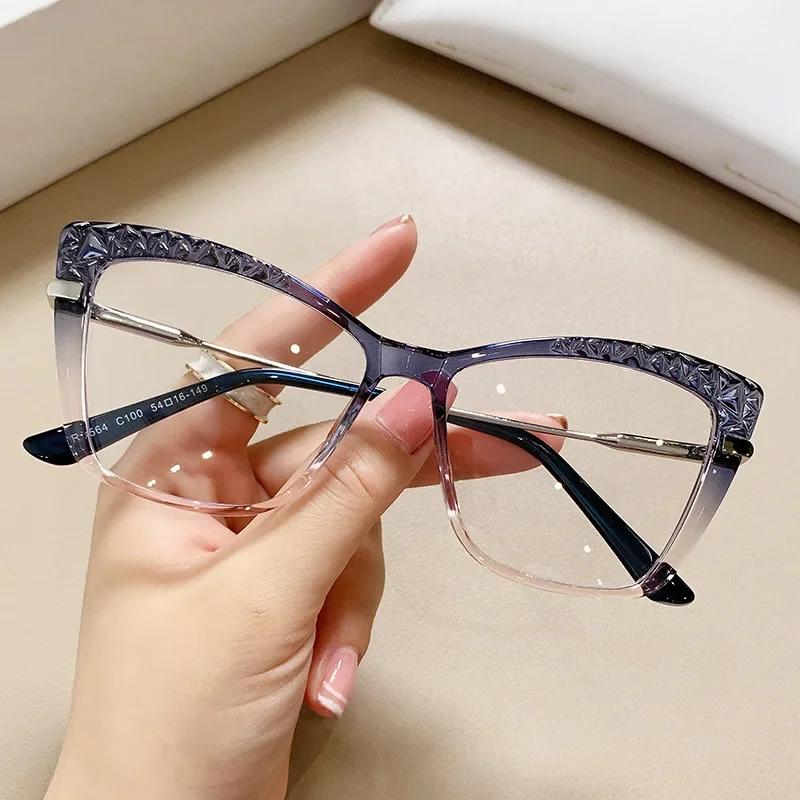 Women Cat Eye Anti Blue Light Glasses Crystal Cut Fashion Optical Frames for Computer Eyewear