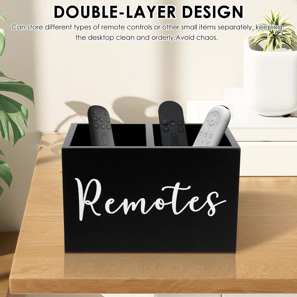 Remote Control Holder for Table Wooden TV Remote Holder Remote Box Storage Organizer for Living Room Bedroom Office